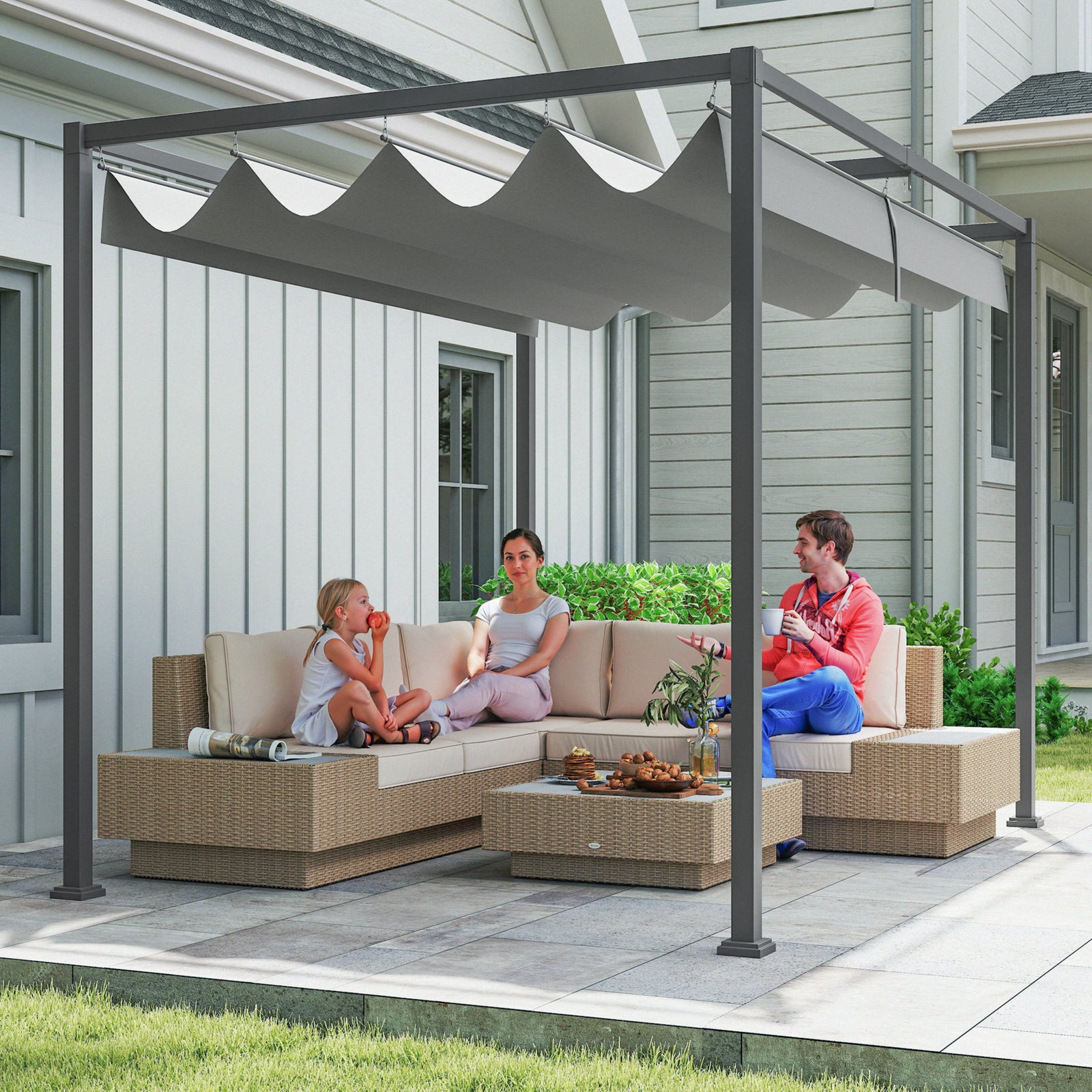 Solarias OMBRA – Pergola Rétractable 3 × 2 m, Toit Coulissant Anti-UV, Acier Gris