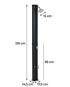 Solarias ONDA – Douche Solaire 35L, Mitigeur Premium, Eau Chaude/Froide - 03 dimensions diagram