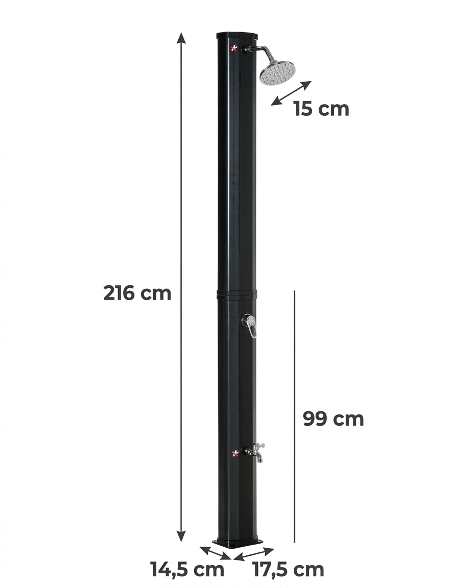 Solarias ONDA – Douche Solaire 35L, Mitigeur Premium, Eau Chaude/Froide - 03 dimensions diagram
