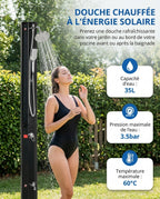Solarias Douche Solaire 35L Premium – Grand Pommeau, Douchette à Main, Mitigeur — douche chauffee jardin specs