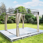 Solarias Pergola de Jardin Tonnelle de Jardin Extérieur Toit Rétractable 4 Rideaux Protection UV30+3x3m Beige