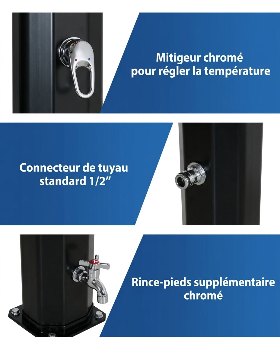 Solarias ONDA – Douche Solaire 35L, Mitigeur Premium, Eau Chaude/Froide - 05 features 3panels