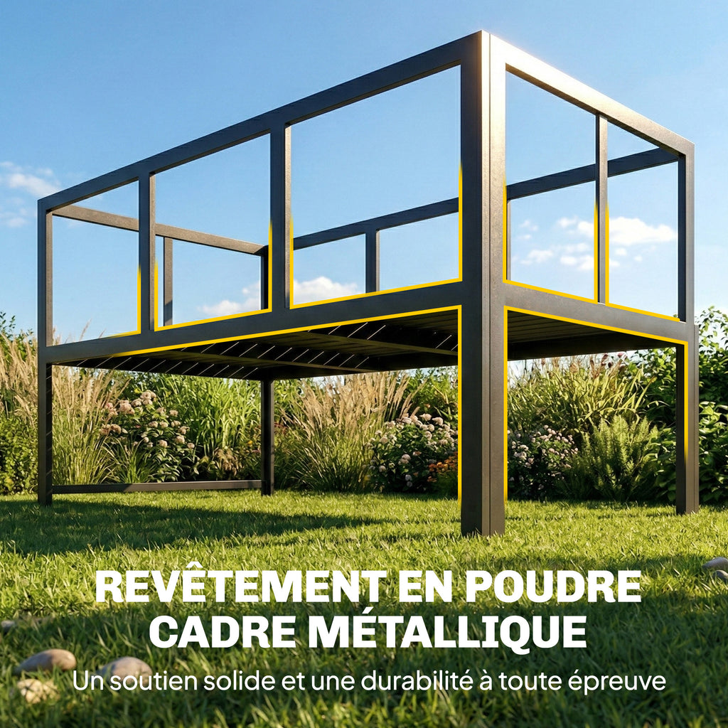 Solarias Salon de Jardin Mobilier de Terrasse 3 Pièces 4 Places Modulable avec Accoudoir Réglable Coussins Épais 16cm Gris