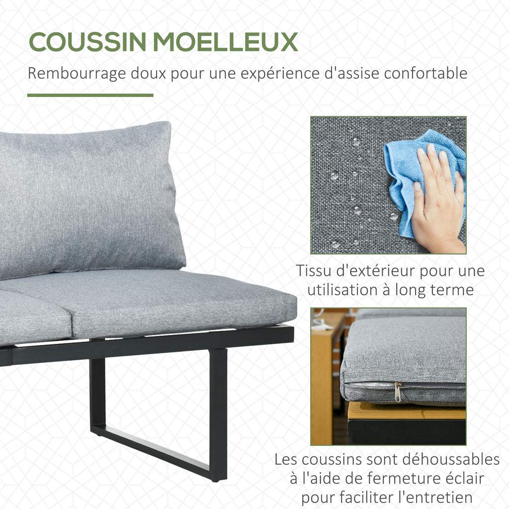 Solarias Salon de Jardin d'angle modulable avec table basse aluminium 5 places 3 pièces 8 coussins inlcus gris foncé