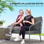 Solarias Canapé de jardin 2 places en résine tressée avec coussins canapé d'extérieur accoudoirs cadre en acier 112x72x76cm 