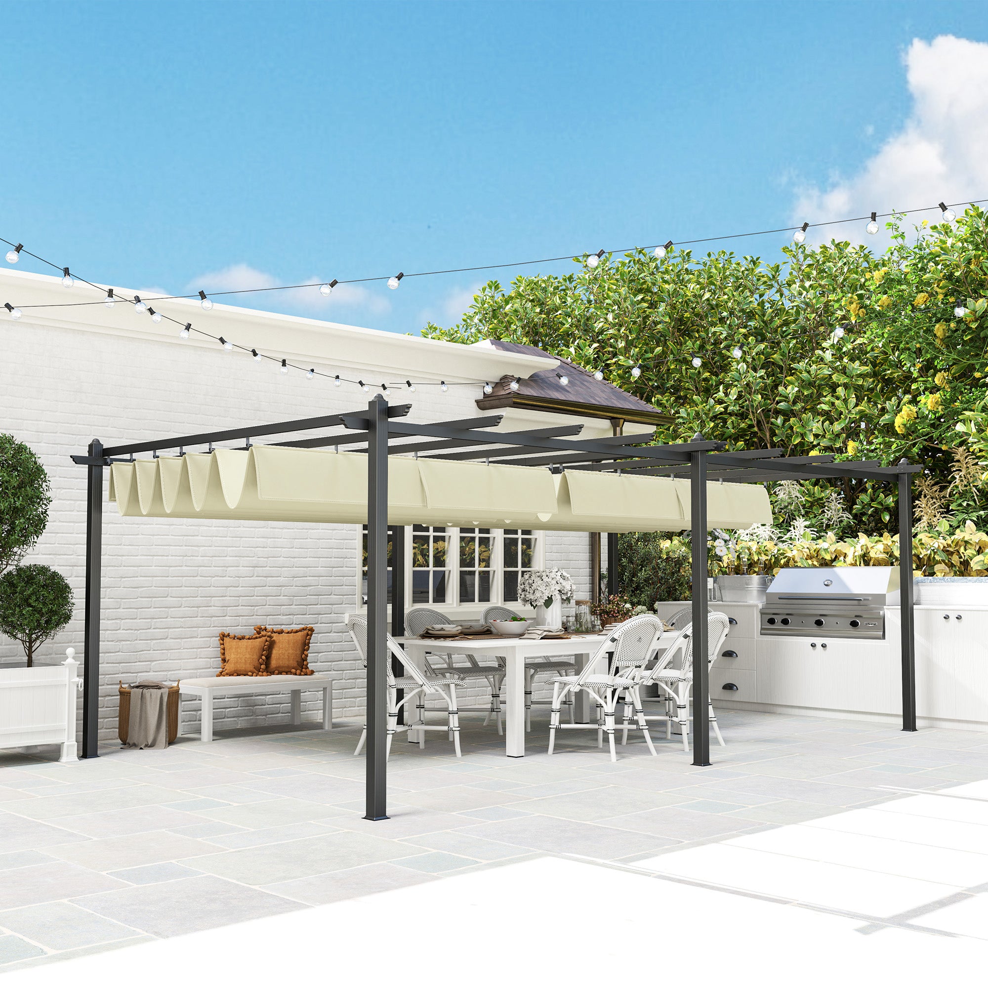 Solarias Pergola rétractable 3,5 x 6 m pergola pour terrasse structure en aluminium + toile polyester - beige