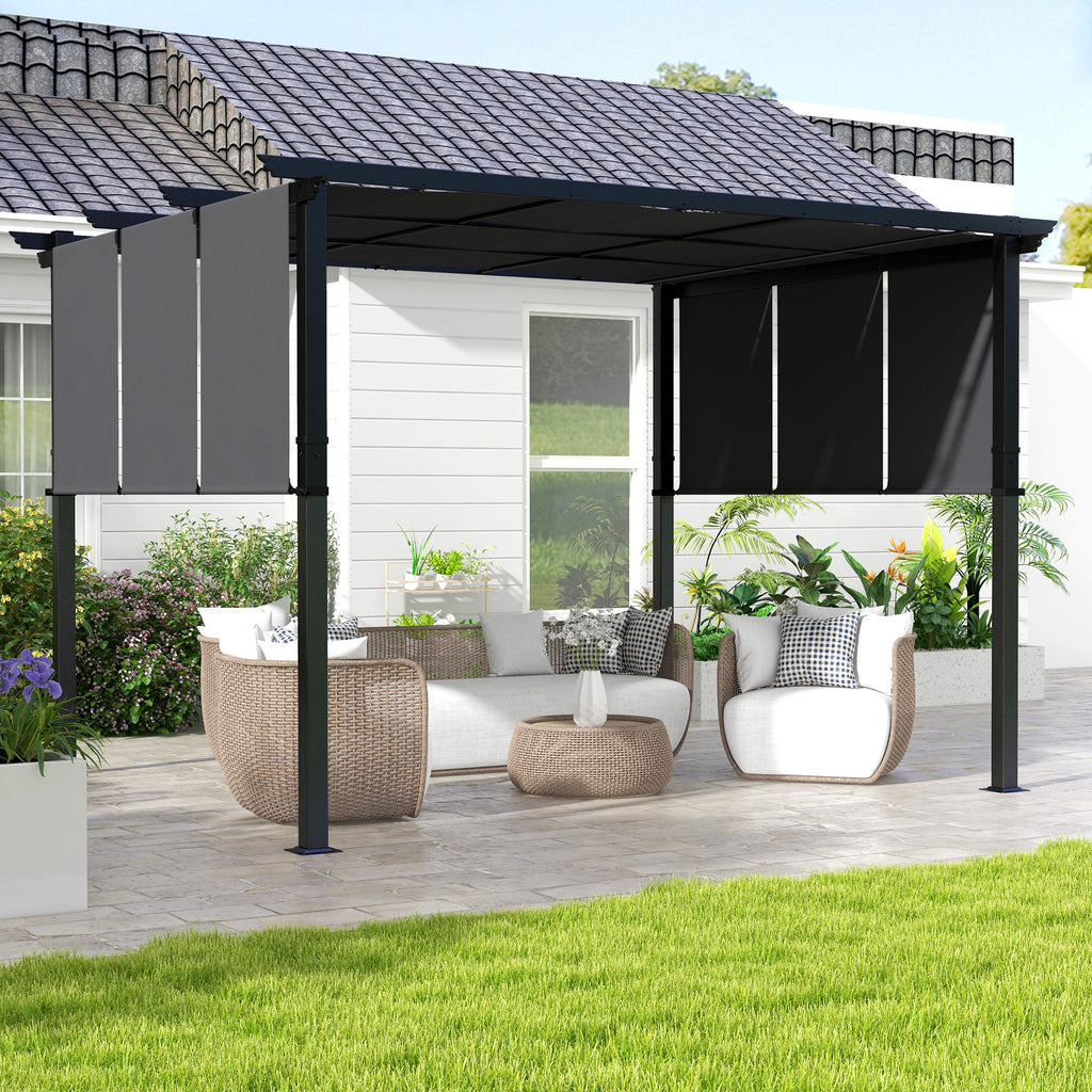 Solarias Pergola avec 3 toiles coulissantes 3,5 x 3 x 2,35 m structure acier noir toile polyester gris foncé