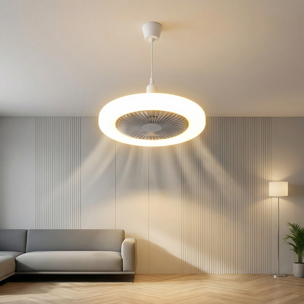 Compact LED Ceiling Fan with Light & Remote – Quiet E27 Fixture
