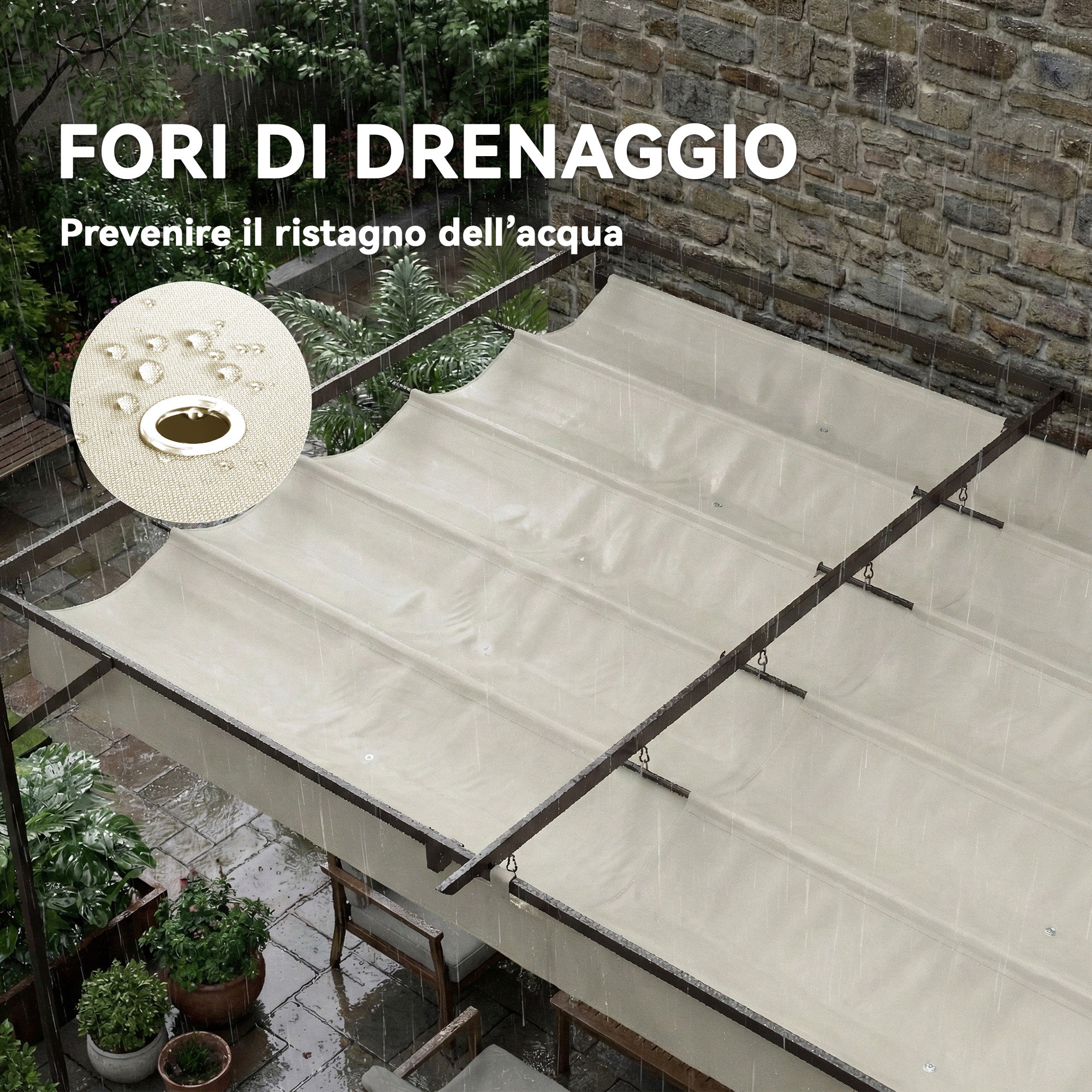 Solarias Gazebo Pergola adossée 3x3 m avec toit coulissant et orifices de drainage, Crème