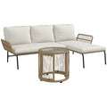 Solarias Salon de jardin extérieur d'angle 3 places en résine tressée avec canapés, chaise longue, table basse et coussins, 