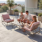 Solarias Ensemble de jardin 4 personnes : Canapé, Fauteuils, Table, Métal, Rose