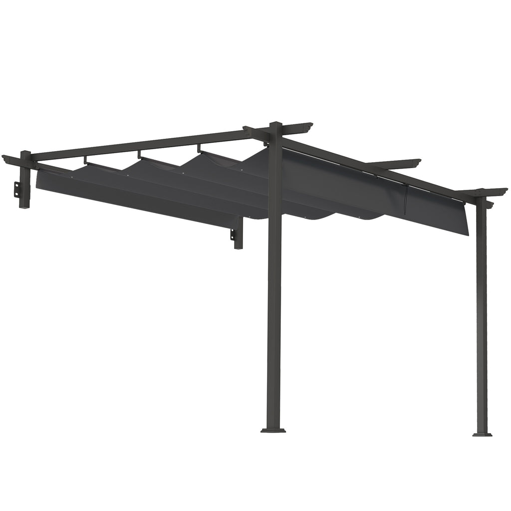 Solarias Pavillon, 3 x 3 m Pergola, Toit de terrasse coupe-vent, Montage mural, Toit ajustable, pour Jardin, Terrasse, Gris 