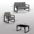 Solarias Salon de jardin extérieur 4 personnes avec canapé, 2 fauteuils et table basse en verre trempé, coussins inclus, gri