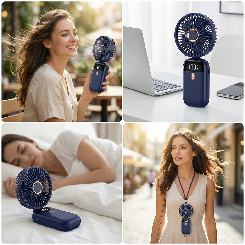Portable USB Fan, Foldable 5-Speed with LED Display