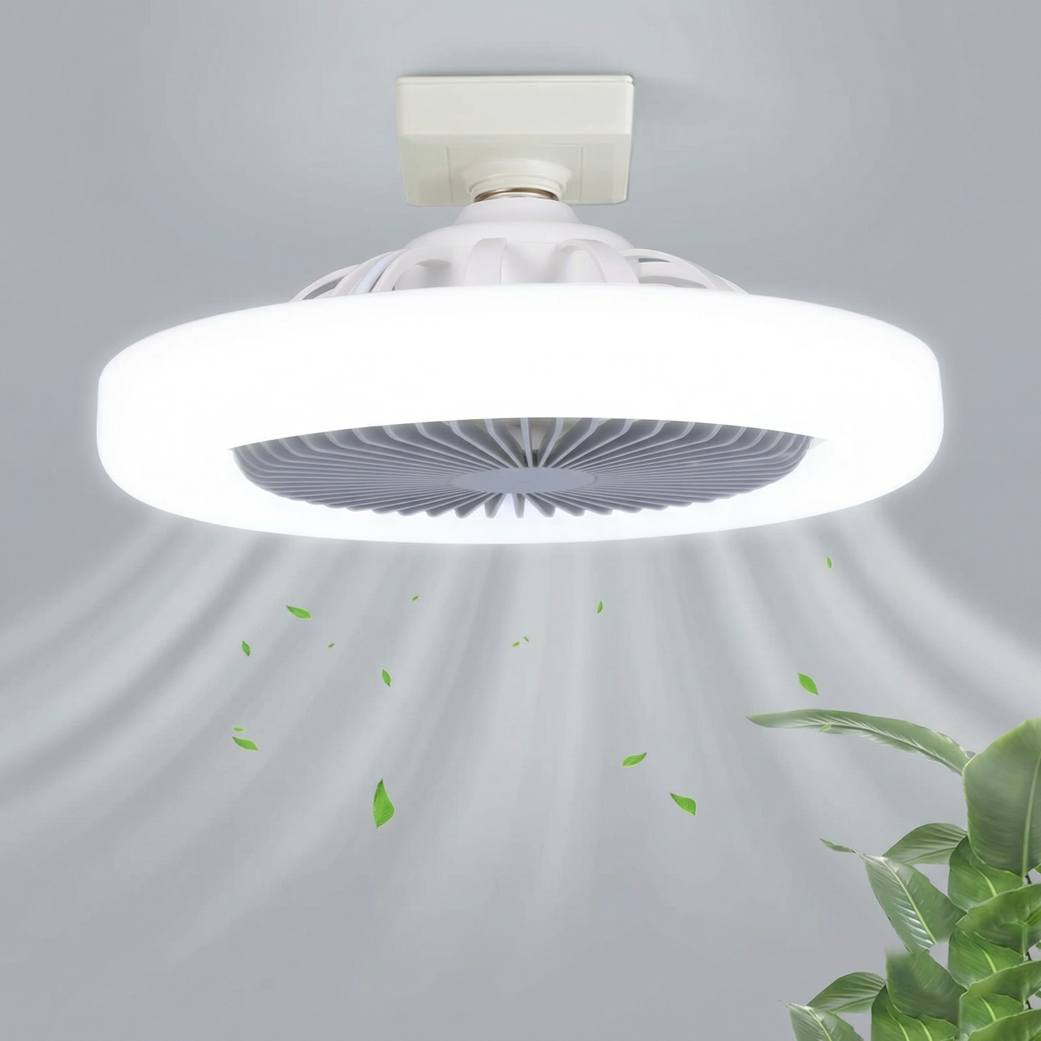 Compact LED Ceiling Fan with Light & Remote – Quiet E27 Fixture