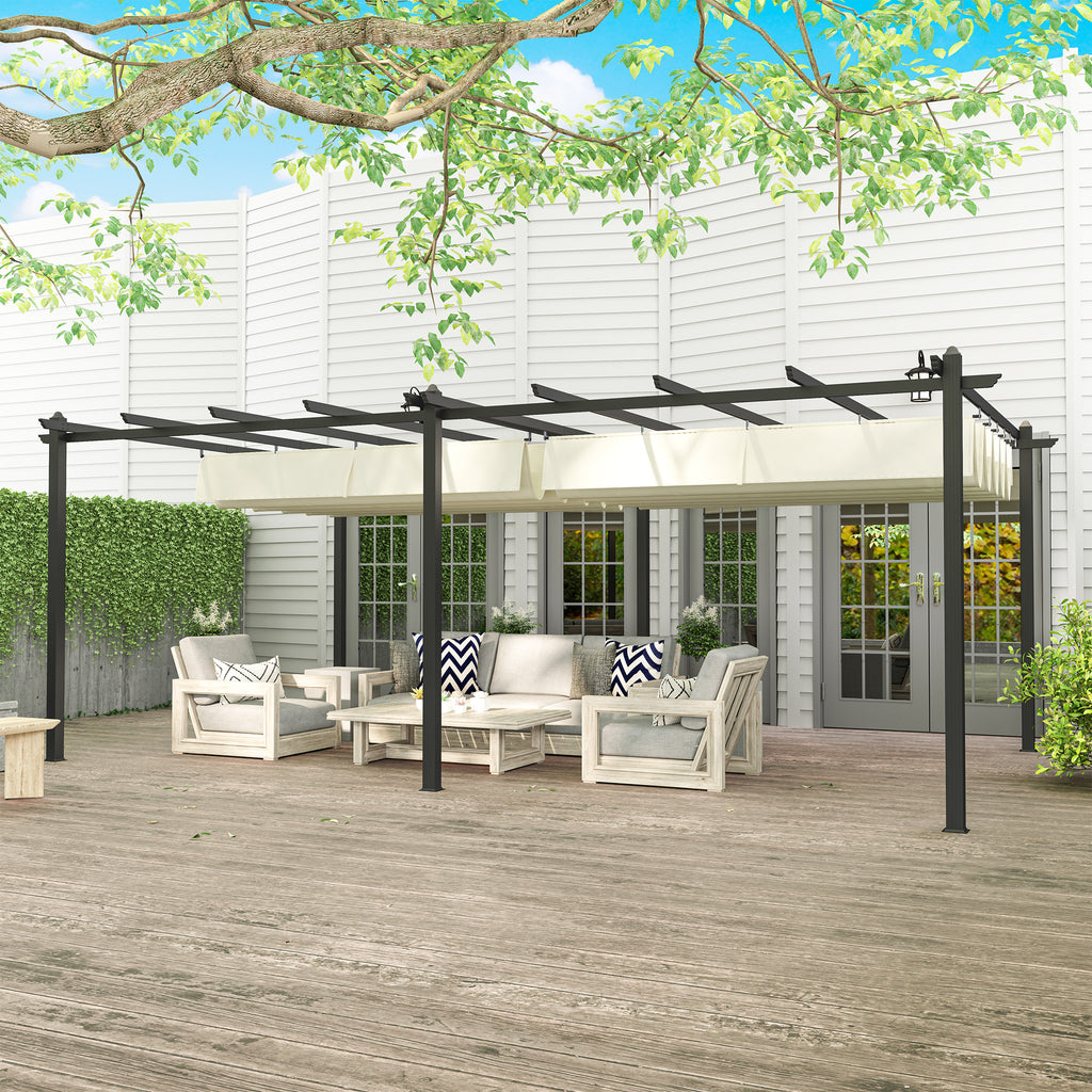 Solarias Pergola rétractable 3,5 x 6 m pergola pour terrasse structure en aluminium + toile polyester - beige