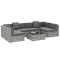 Solarias Ensemble salon de jardin 7 pièces modulables table basse plateau verre trempé coussins déhoussables inclus gris