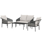 Solarias Ensemble de jardin 4 pièces Polyrattan salon avec canapé 2 places 2 fauteuils table basse coussins amovibles sangle
