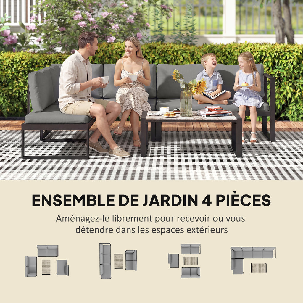 Solarias Salon de Jardin Extérieur d'Angle 5 Personnes avec 2 Canapés, Chaise Sans Accoudoirs, Table Basse, Gris Foncé