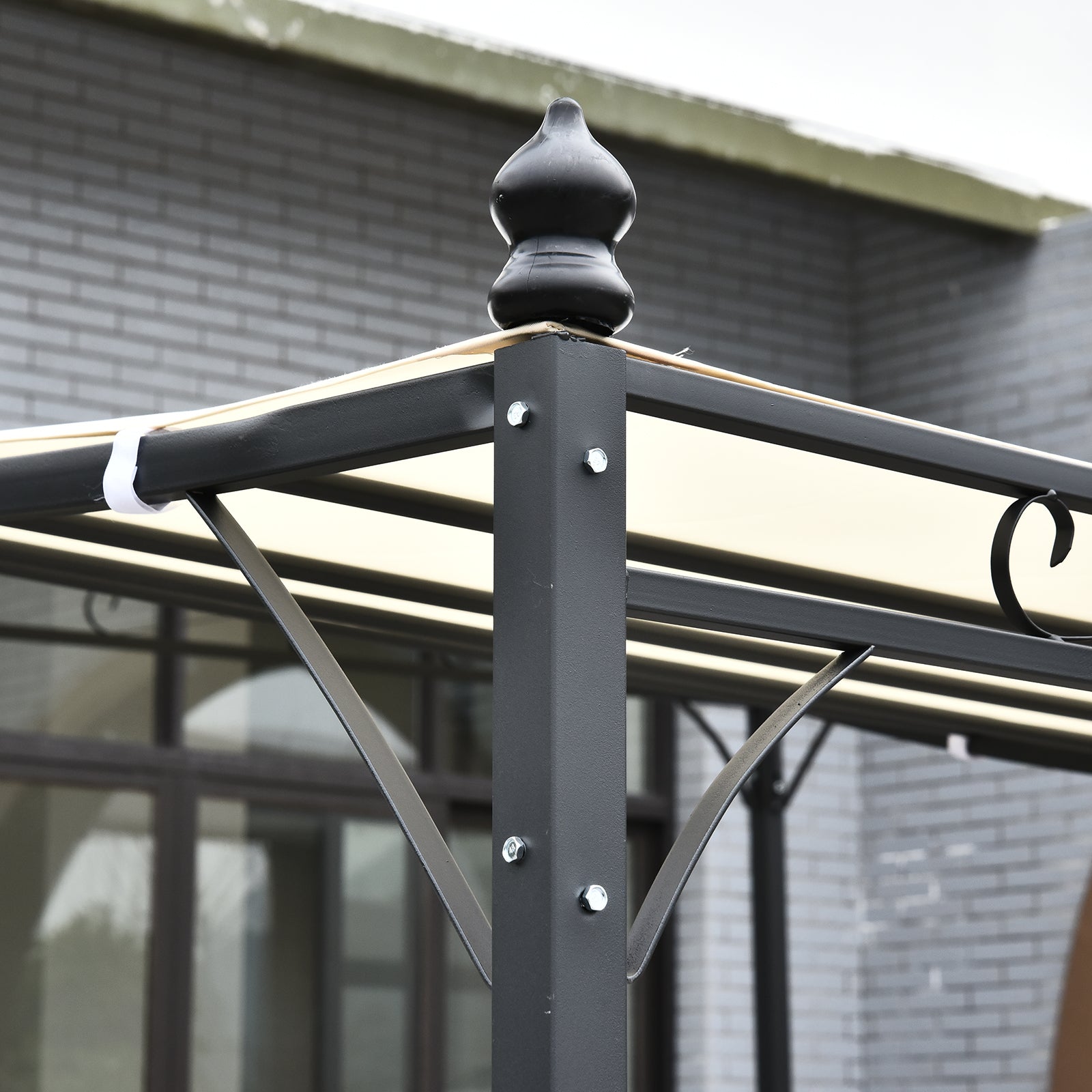 Solarias Pergola tonnelle de jardin auvent 3 x 3 m adossable métal gris polyester imperméabilisé anti-UV crème