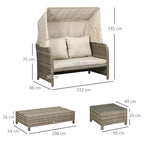 Solarias Ensemble salon de jardin 4 pièces canapé 2 places + 1 repose-pieds + 2 table basse avec coussins beige marron