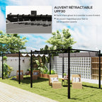 Solarias Pergola de jardin exterieur 3 x 3 m avec toit rétractable et fixation magnétique, abri soleil UPF30+, gris