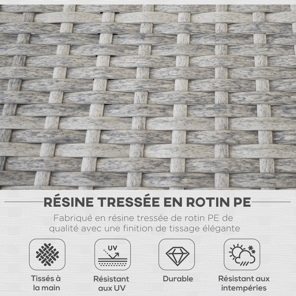 Solarias Ensemble salon de jardin 7 pièces modulables table basse plateau verre trempé coussins déhoussables inclus gris