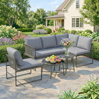 Solarias Salon de Jardin Extérieur 5 Pièces, 2 Canapés, 2 Tables, 1 Chaise, Pochette de Rangement, 182x167x65cm, Gris Foncé
