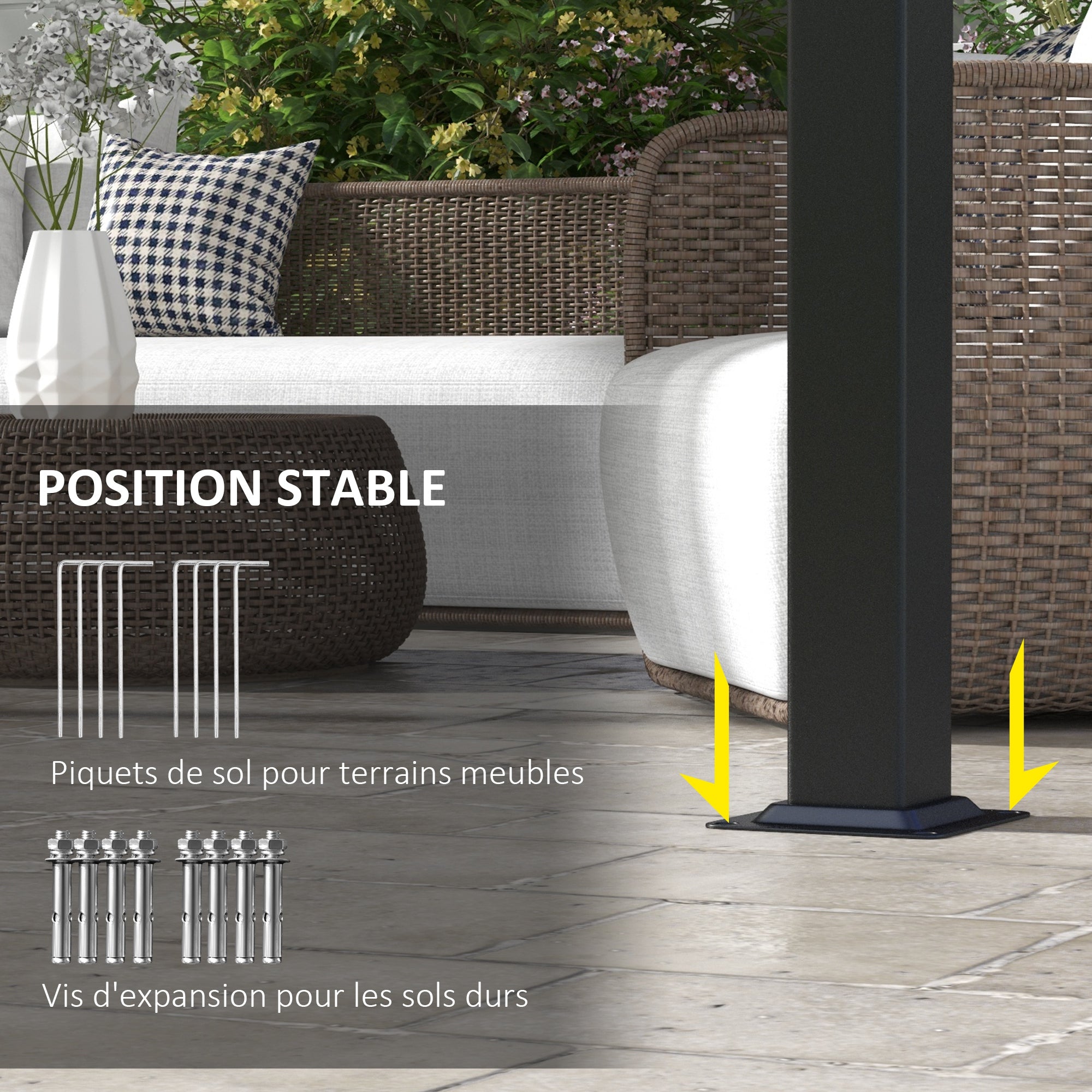 Solarias Pergola avec 3 toiles coulissantes 3L x 3l m structure métal époxy anticorrosion toile polyester gris