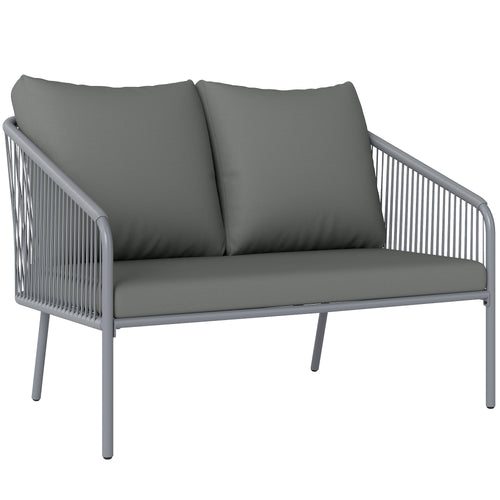 Solarias Canapé de jardin 2 places en résine tressée avec coussins canapé d'extérieur accoudoirs cadre en acier 112x72x76cm 