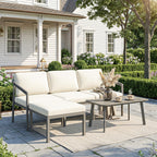 Solarias Ensemble de Jardin Extérieur de 3 Pièces avec Canapé 3 Places Repose-pieds Table Basse et Coussins Marron et beige