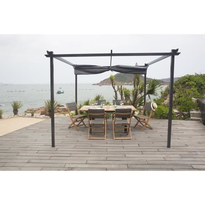 Solarias Pergola KIBA avec toit déroulant - Gris - 3 x 3 m