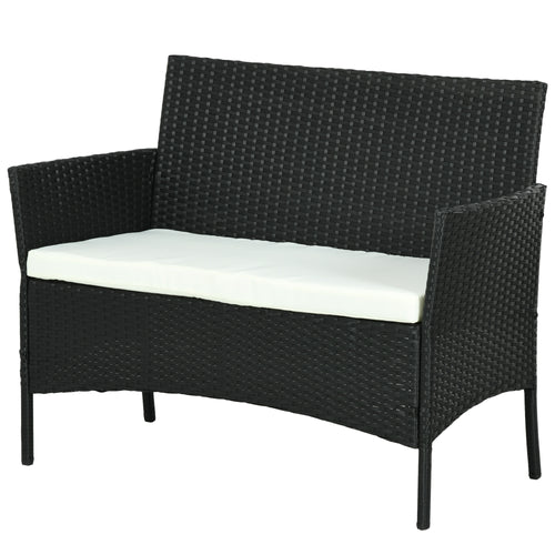 Solarias Canapé de Jardin à 2 Places avec Coussin et Accoudoirs en Rotin PE et Acier, 100x54x80cm, Noir