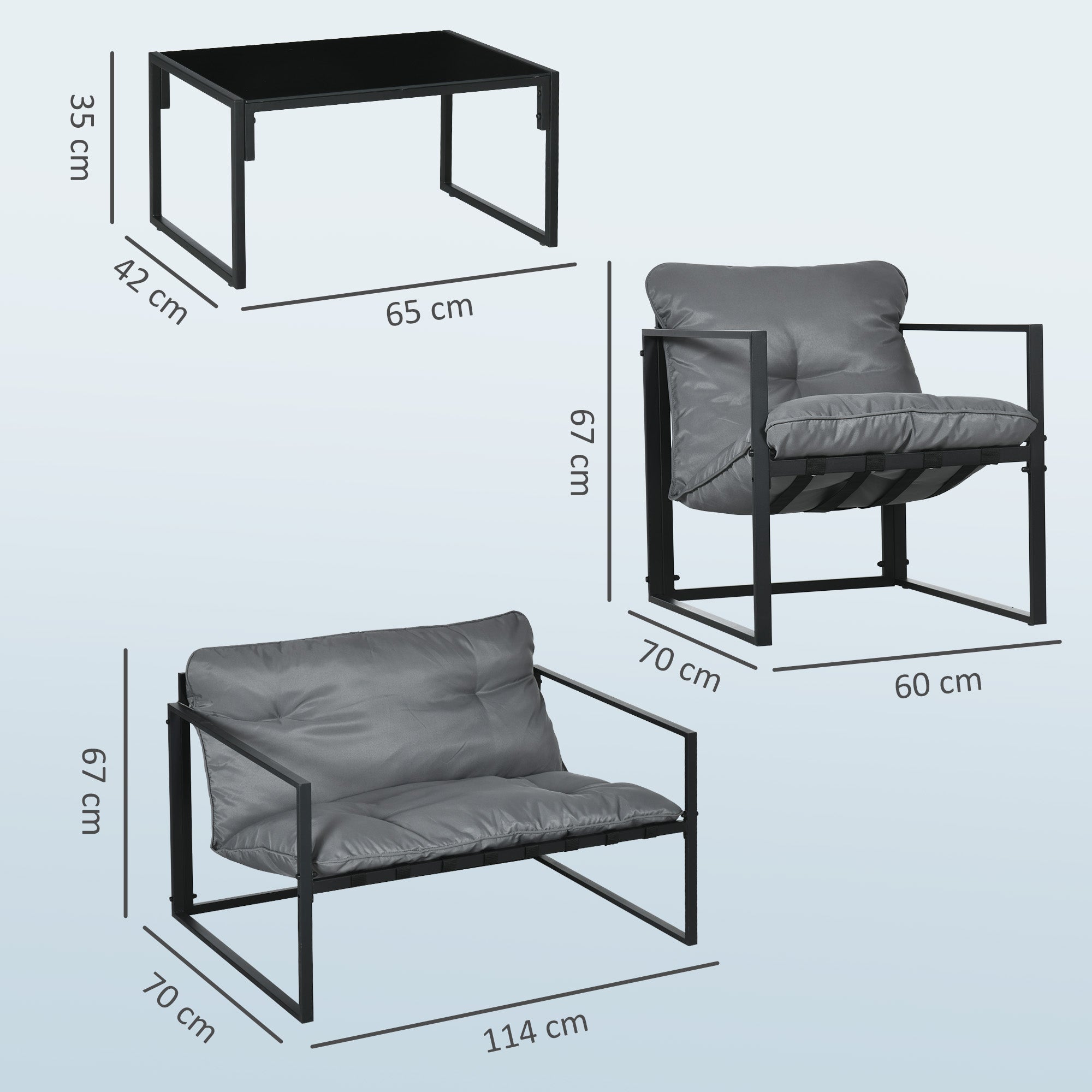 Solarias Salon de jardin 4 pièces 4 personnes avec canapé 2 places, 2 fauteuils et 1 table basse gris