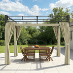Solarias Pergola de Jardin Tonnelle de Jardin Extérieur Toit Rétractable 4 Rideaux Protection UV30+3x3m Beige