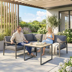 Solarias Salon de Jardin Extérieur 3 Pièces 5 Personnes, 2 Canapés avec Coussins Épais, 1 Table Basse, 183x183x72cm, Gris Fo