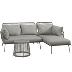 Solarias Salon de jardin d'angle 4 pers. style colonial table basse coussins grand confort inclus résine tressée gris