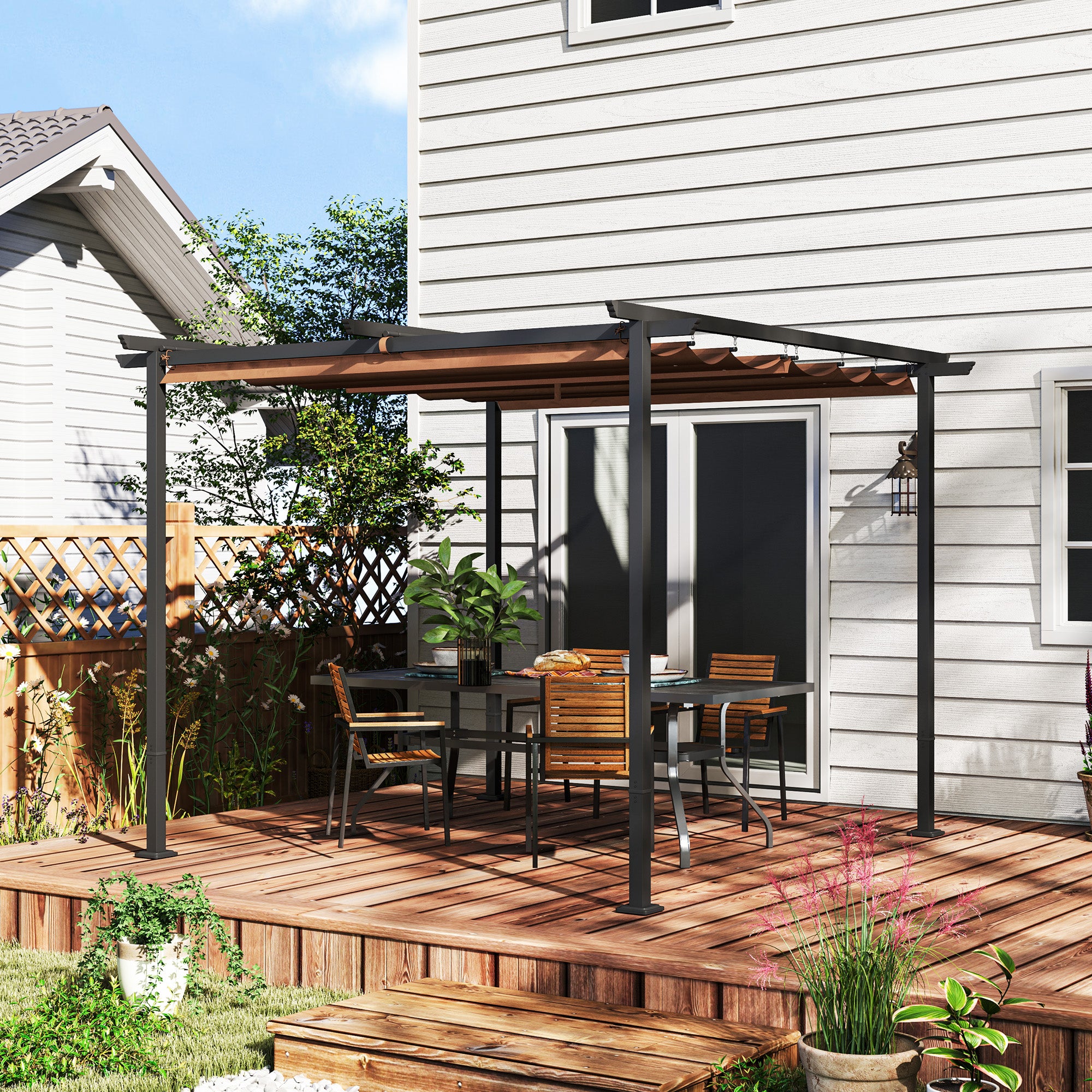 Solarias Pergola jardin exterieur 3x3 m toit coulissante rétractable polyester haute densité 180g/m², abri soleil UPF30+, ma