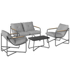 Solarias Salon de Jardin 4 Pièces Ensemble avec Canapé 2 Places, 2 Fauteuils et Table Basse Verre Trempé Coussins 13cm Gris 