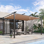 Solarias Pergola Rétractable en polyester Marron Clair 4 x 3 x 2,65 m
