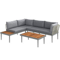 Solarias Salon de jardin extérieur 4 places modulable en bois d'acacia, canapé d'angle extérieur avec table basse et coussin