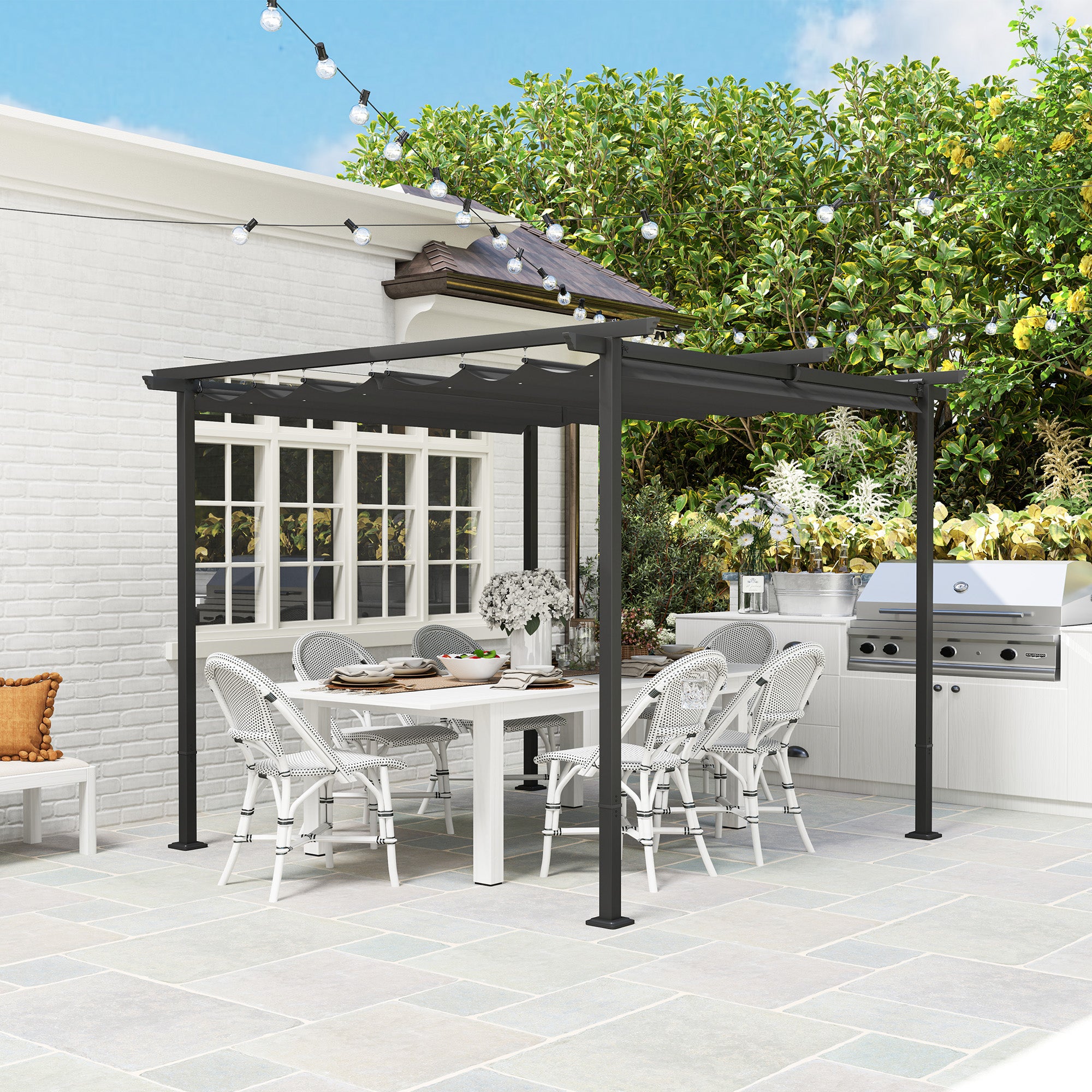 Solarias Pergola de Jardin 3 x 3 m avec Auvent Réglable, Cadre en Métal, Protection UPF30+, Auvent pour Véranda, Terrasse, G