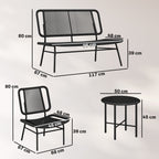 Solarias Ensemble mobilier de jardin en rotin 4 pièces, canapé extérieur avec table métal, noir