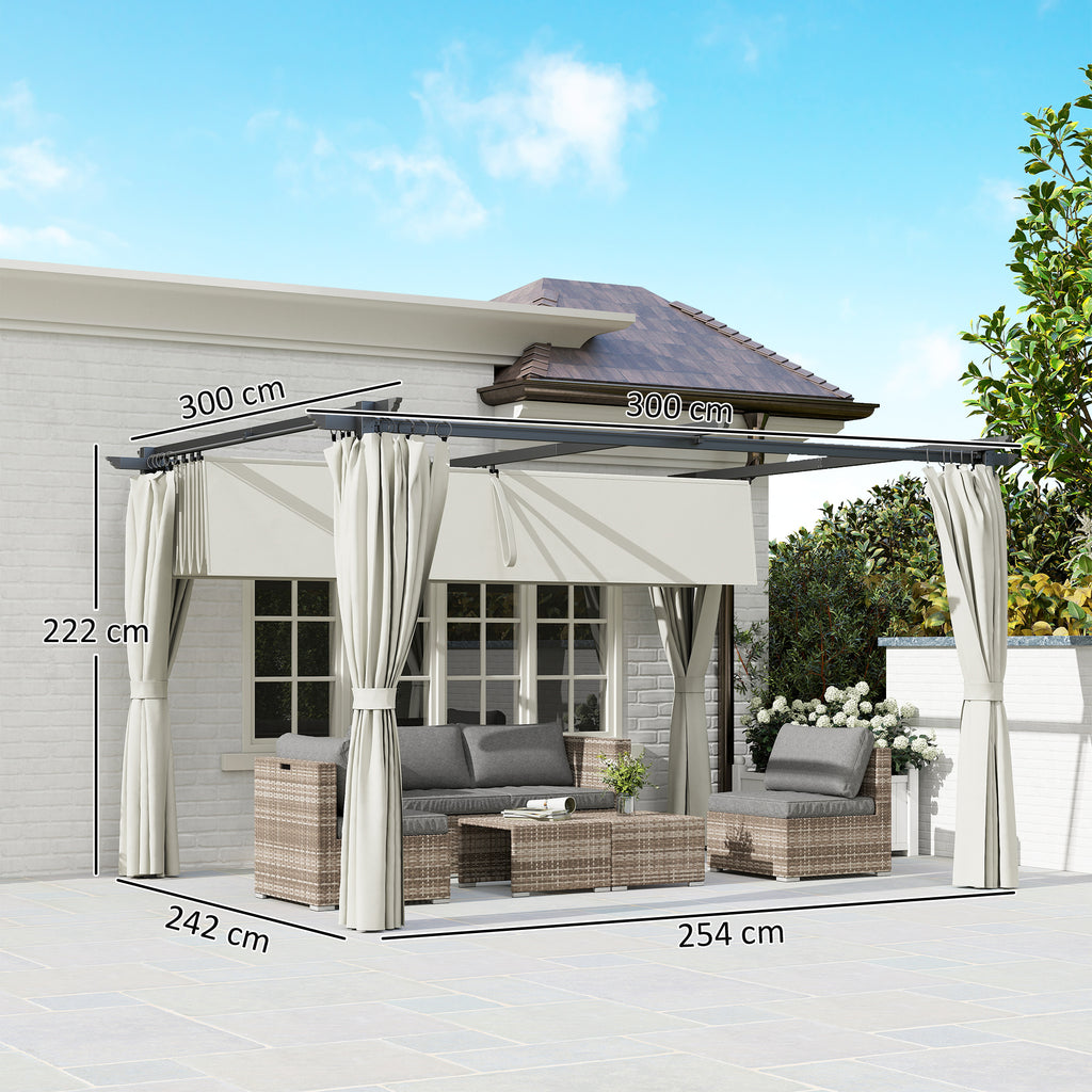 Solarias Pergola 3 x 3 m avec Auvent Rétractable et Rideaux, Abri de Soleil UPF30+ pour Jardin, Terrasse, Extérieur