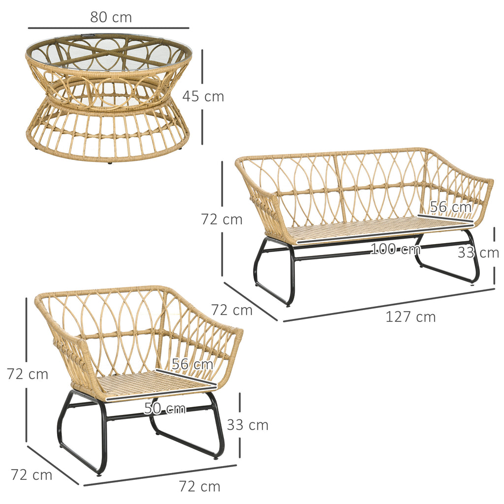 Solarias Salon de jardin 4 pièces en résine tressée canapé 2 places + 2 fauteuils + 1 table basse sable et crème
