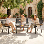 Solarias Salon de jardin extérieur 4 pièces avec canapé 2 places, 2 chaises et table basse en verre trempé, noir