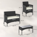 Solarias Ensemble mobilier de jardin en rotin synthétique avec canapé, fauteuils et table en verre trempé et coussins Noir e