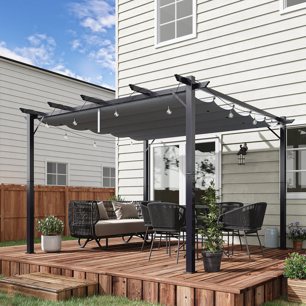 Solarias Pergola de Jardin 3x3 m avec Toit Rétractable Protection UPF30+ Drainage Cadre en Aluminium pour Patio Extérieur Gr
