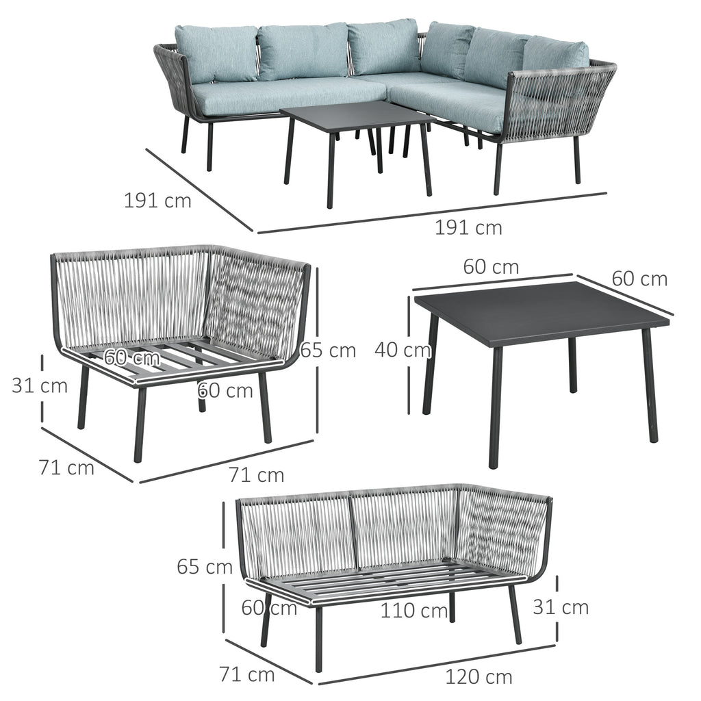 Solarias Salon de jardin d'angle 4 pièces avec 2 canapé d'angle 2 places + 1 canapé d'angle 1 place + table basse coussins g