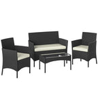 Solarias Ensemble mobilier de jardin en rotin synthétique avec canapé, fauteuils et table en verre trempé et coussins Noir e